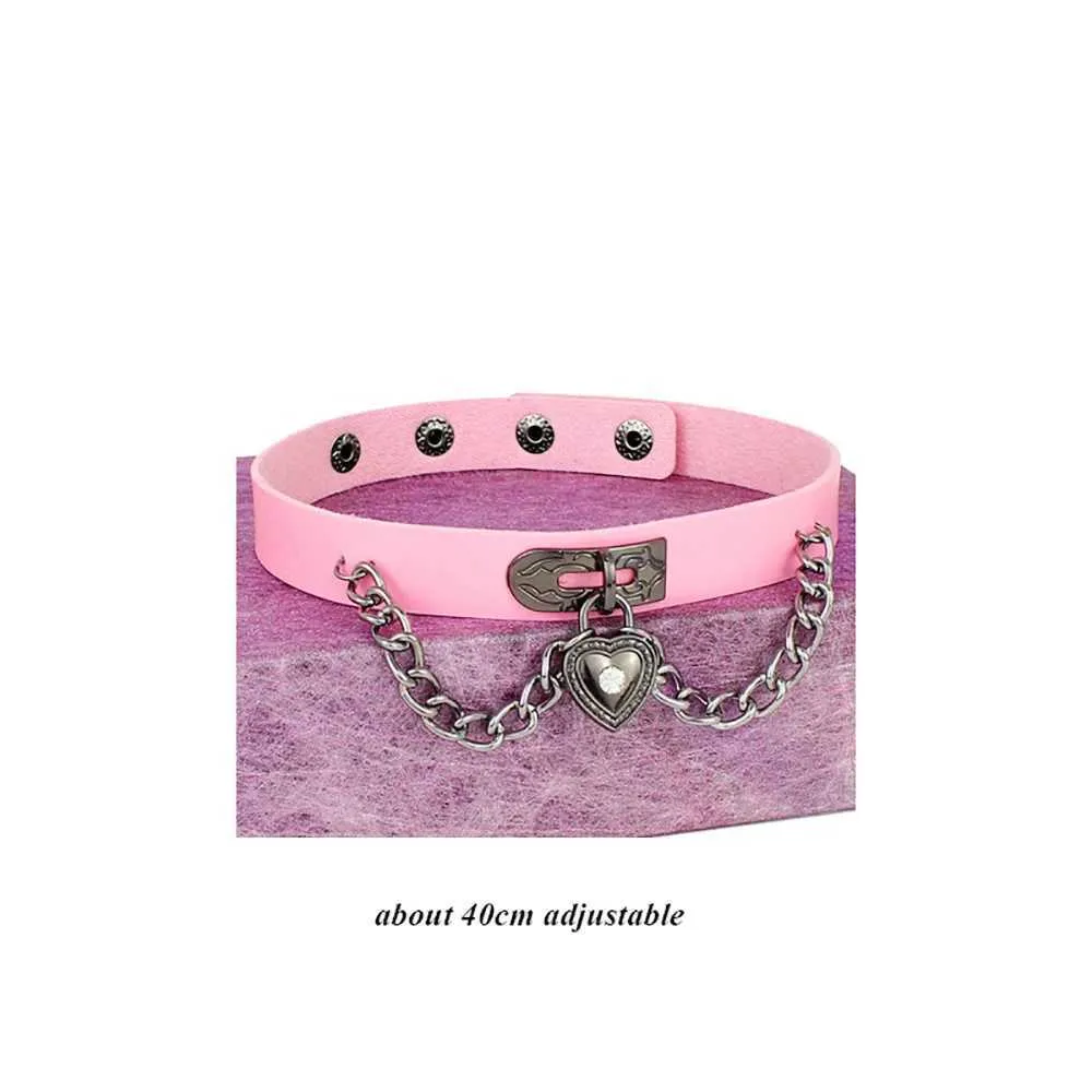Collier ras du cou gothique en cuir avec pendentif rose sexy et tendance pour femme_voghion.com