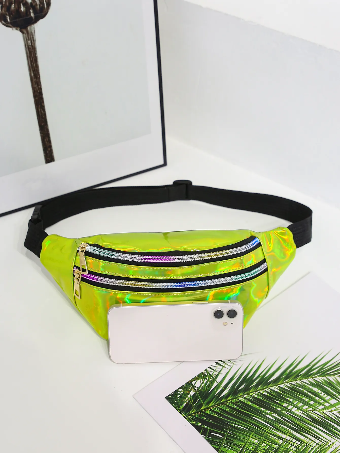 Hoographic Fanny Pack Hoogram Talia Laser PU Plaża Traver Banana Hip Bum Zip Pasy Kobiety Bet Bag Na Imprezę_voghion.com