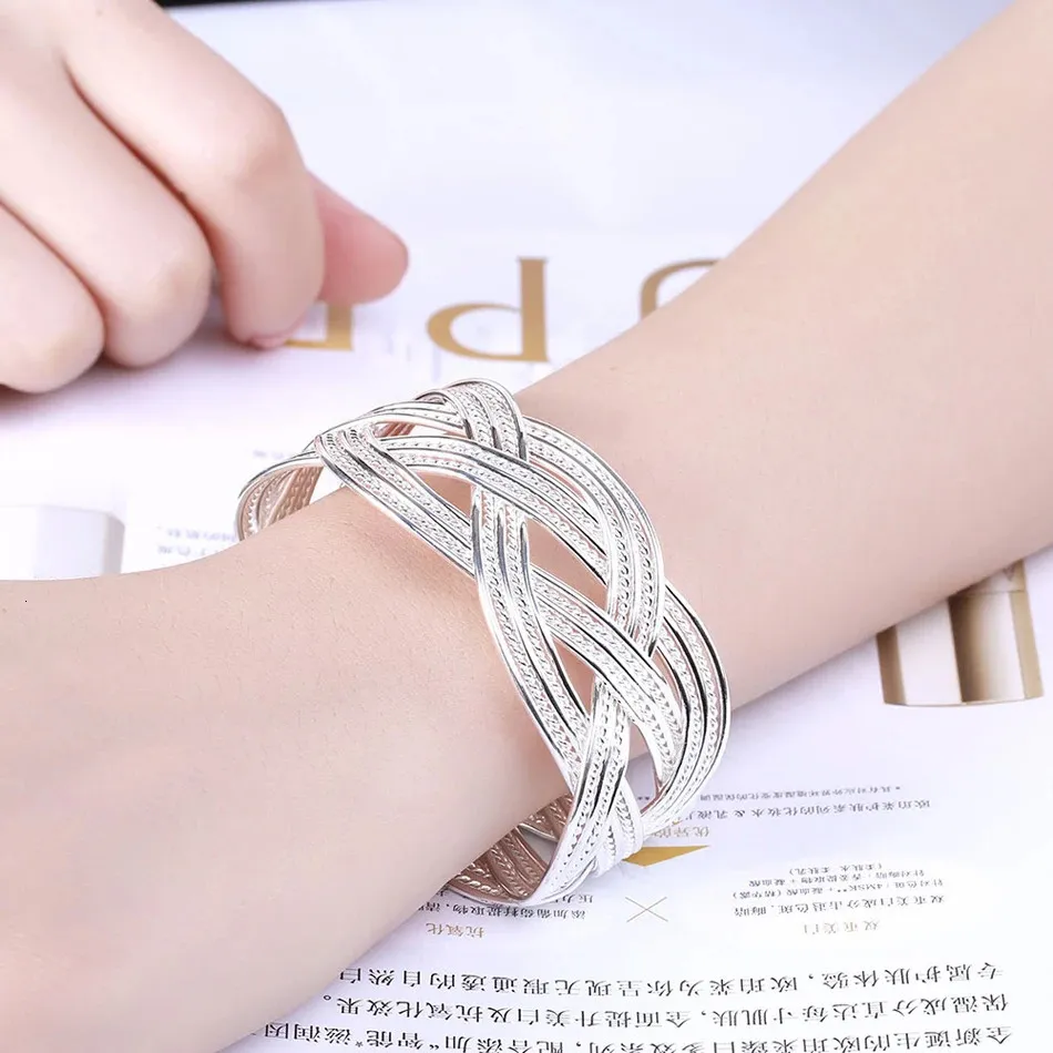 Sterling Sier armbånd til kvinder elegant flettet trådarmbånd mode bryllupsfest julegave pige studerende smykker 240507_voghion.com