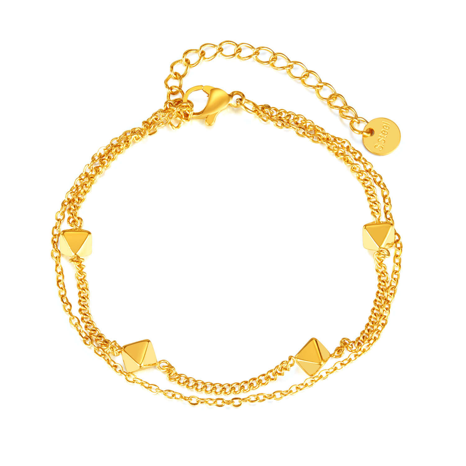 Geometric Accessory/ Temperament Twin Chain Titanium Steel Bracelet For Women_voghion.com