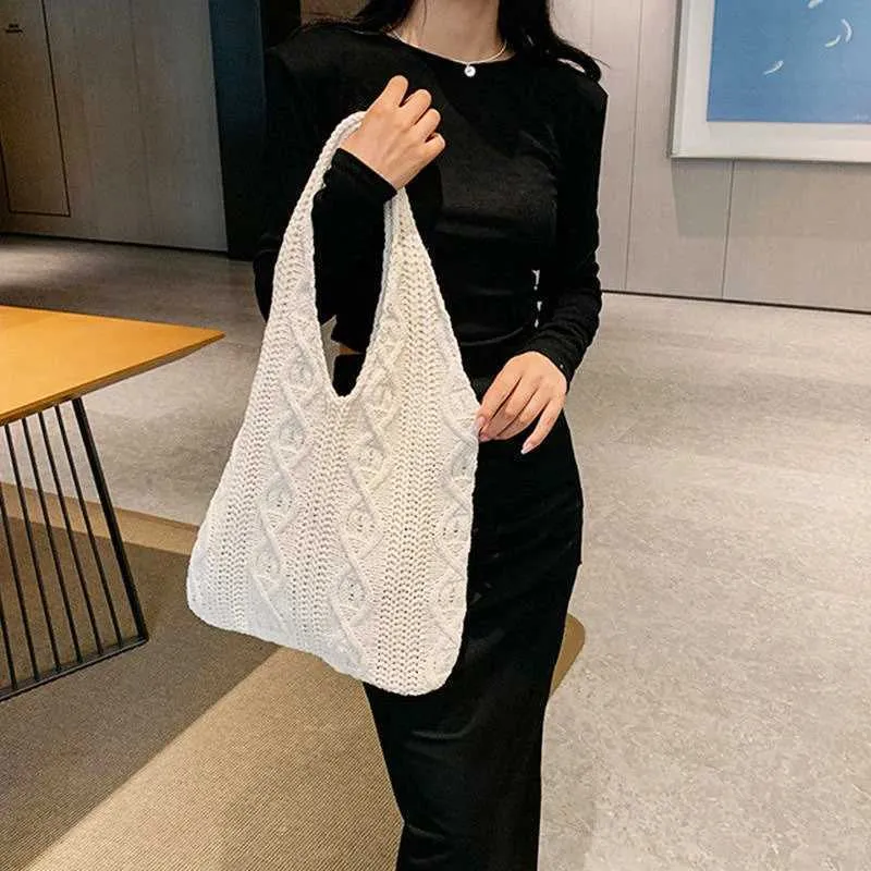 Vintage Strick Schultertasche Für Damen, Große Handtasche Casual_voghion.com