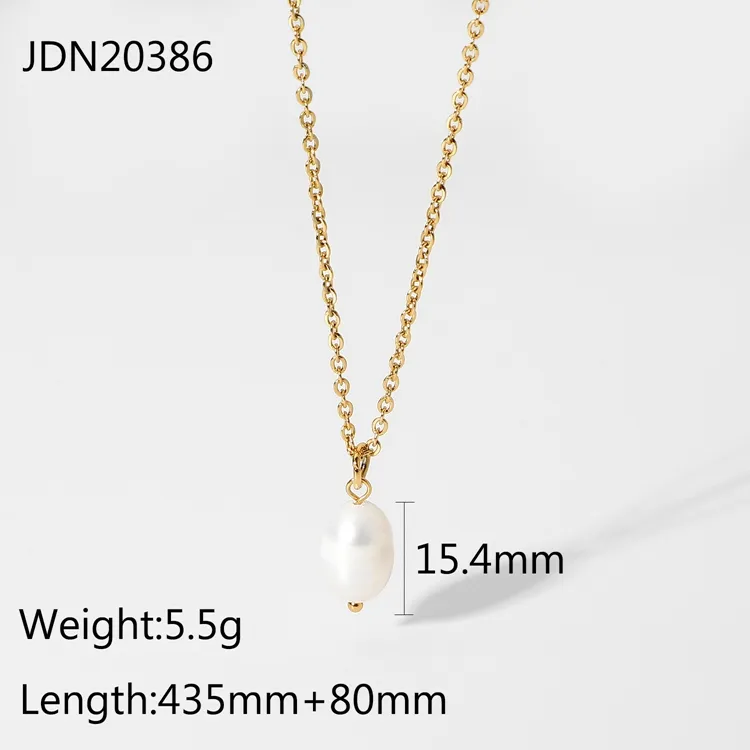 Colliers à pendentif élégants en perles simples, collier en acier inoxydable, chaîne de clavicule plaquée or pour femmes_voghion.com