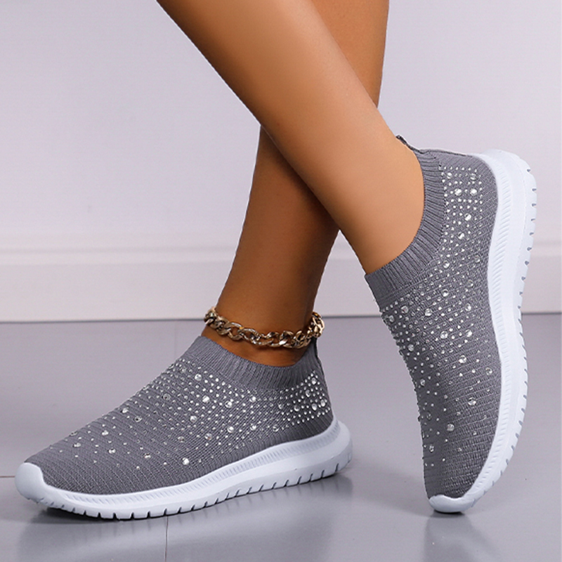 Sneakers donna in mesh con cristalli e suola morbida bianchi_voghion.com