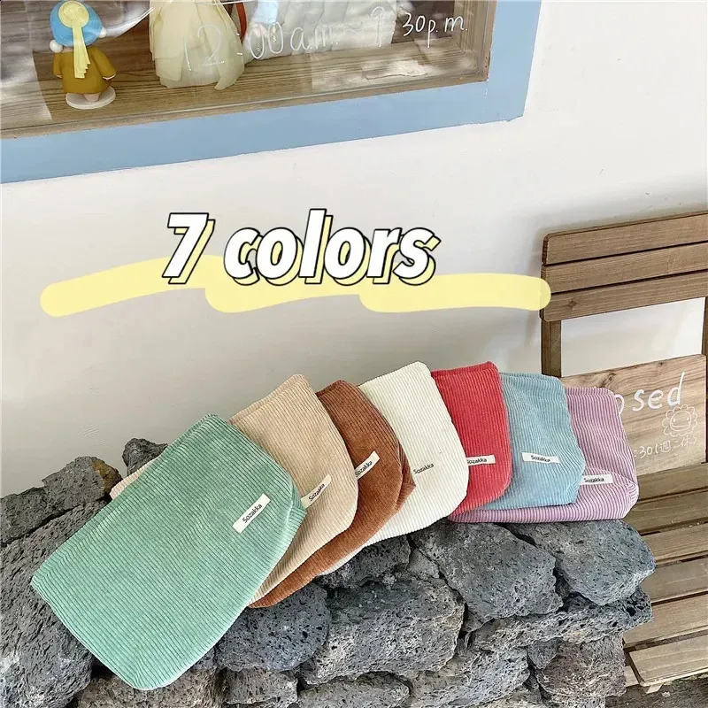 Pochette de maquillage en velours côtelé pour femme, grande trousse de voyage à main, organisateur de rouge à lèvres, étui à fermeture éclair, pochette pour téléphone_voghion.com