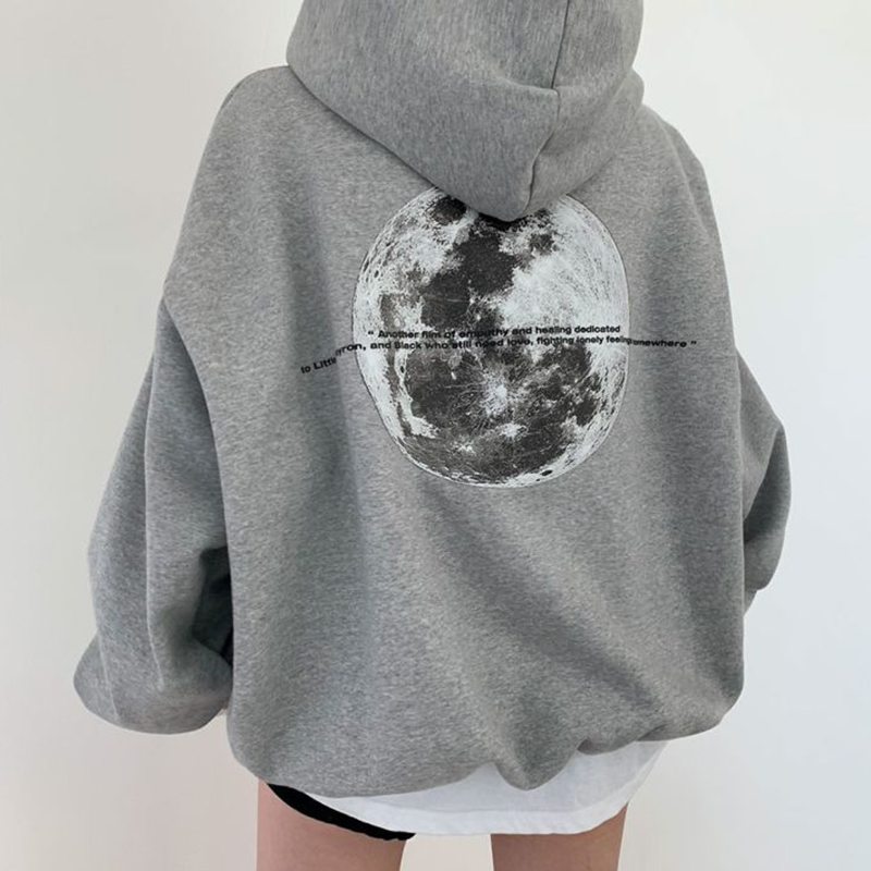 Korean Dongdaemun Spring and Autumn Lazy Style Drawstring Back Letter Printed Double Pocket Loose Thin Hoodie for Women