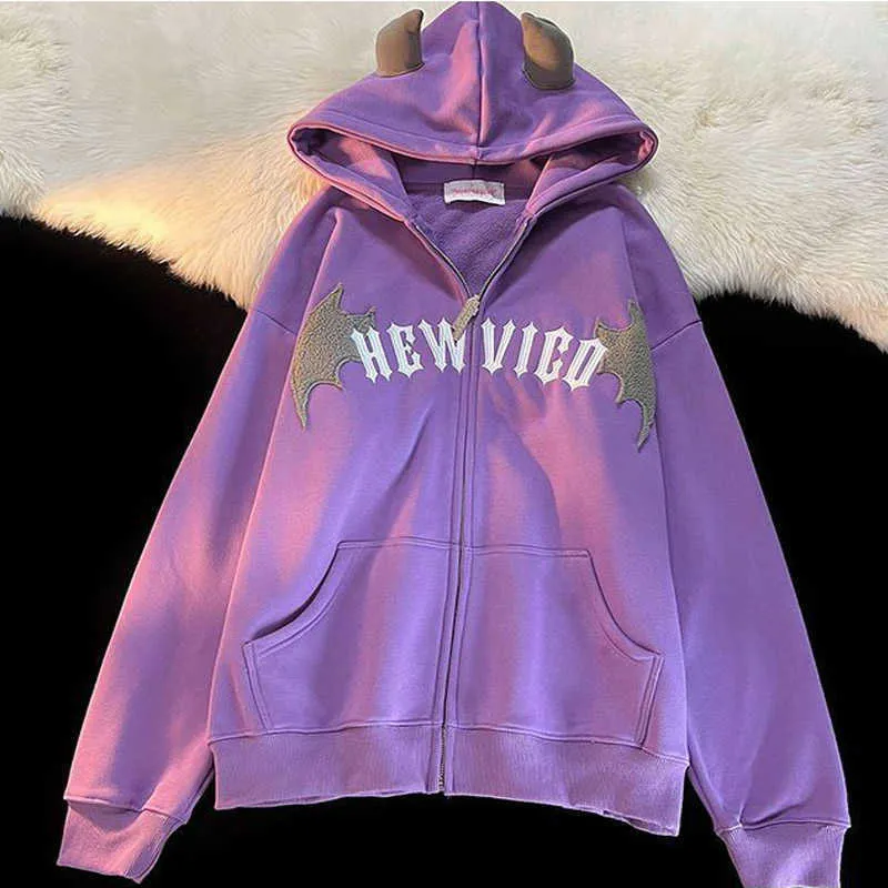 Erkek I mp Kapşonlu Sweatshirtler Hip Hop Koyu Yarasa Kanatlı Şeytan Boynuz Gotik Fermuarlı Kapşonlu Ceket Erkek Kadın Büyük Boy Sweatshirt_voghion.com
