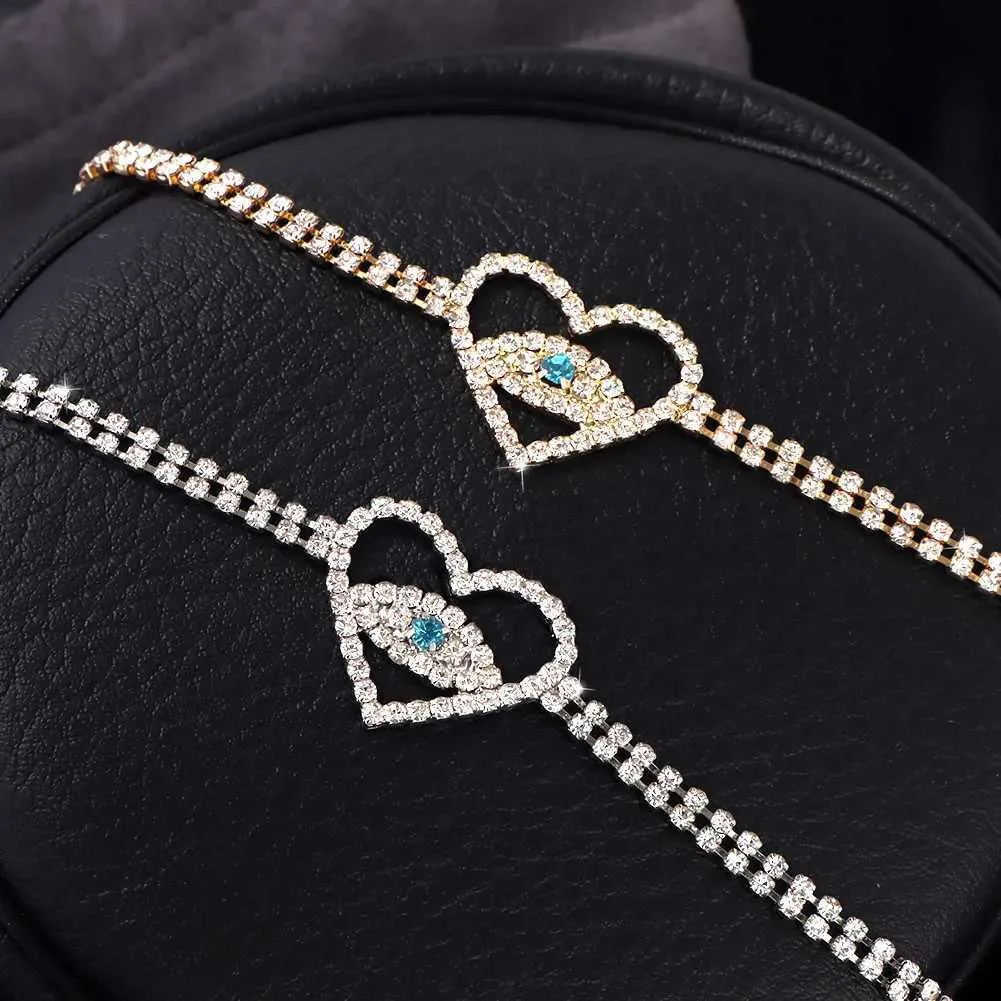 Anklets Blue Diamond Heart Evil Eye Womens Sier Crystal Tennis Ankle Bracelet Fashion Statement JewelryL2403_voghion.com
