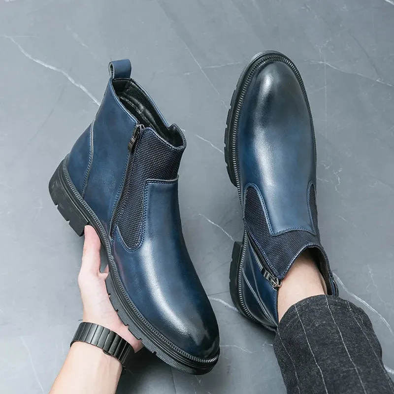 Classic Leather Business Ankle Boots For Men With Double Buckle_voghion.com
