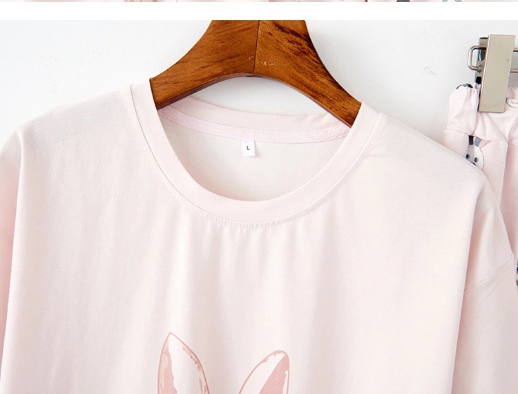 Nachtwäsche für Damen Pyjama für Damen, kurzärmelige Hose mit Cartoon-Katze und Kaninchen-Motiv, Heimanzug_voghion.com