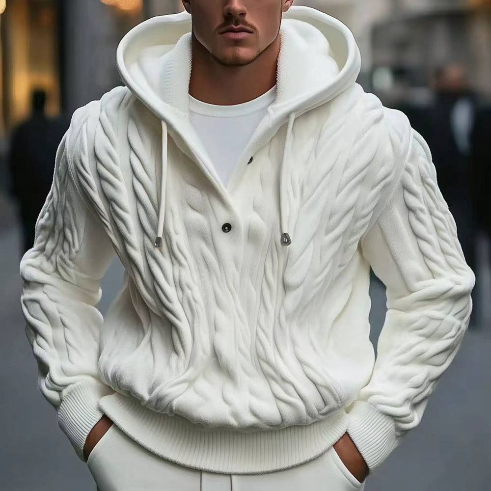 Pull à capuche avec cordon de serrage torsadé pour homme, veste en laine à 7 aiguilles