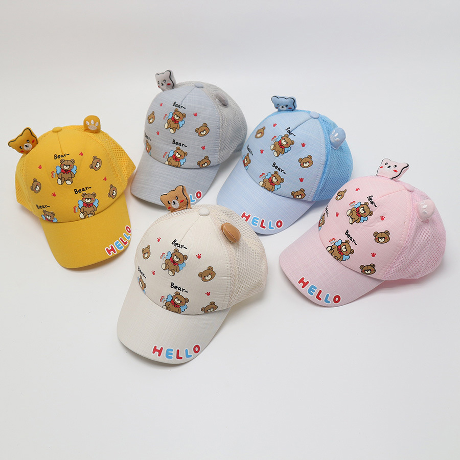 Children's baseball cap mesh cap summer hat sun hat boys and girls sunshade cute cartoon baseball sunscreen tide bear_voghion.com