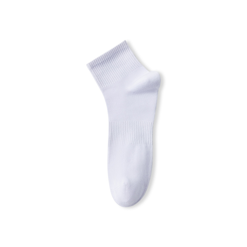 2025e Spring Summer Boat Business Mesh Breathable Sweat-Absorbing Men's Short Tube Pure Cotton Solid Color Black Socks_voghion.com