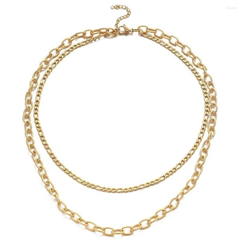 Chaînes MinaMaMaSainless Seel Collier à maillons Figaro en spirale multicouche pour femmes Collier ras du cou Bijoux Hip Hop_voghion.com