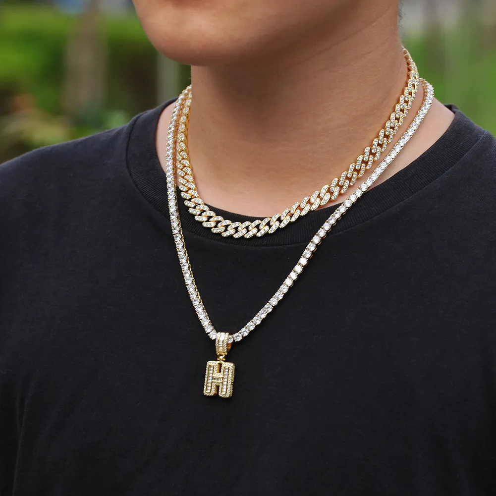 New guys Gold Bling Square Cubic Zirconia Letters Custom Name Pendant Necklace Iced Out Diamond Hip Hop Jewelry Gift For_voghion.com