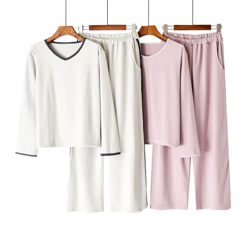 Fløjl pyjamas sæt til kvinder v-hals pullover hjemmetøj sæt_voghion.com