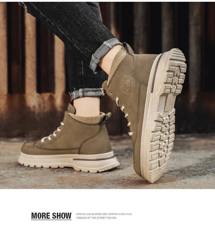 Men's Martin Boots High Top Height Increasing Workwear Shoes_voghion.com