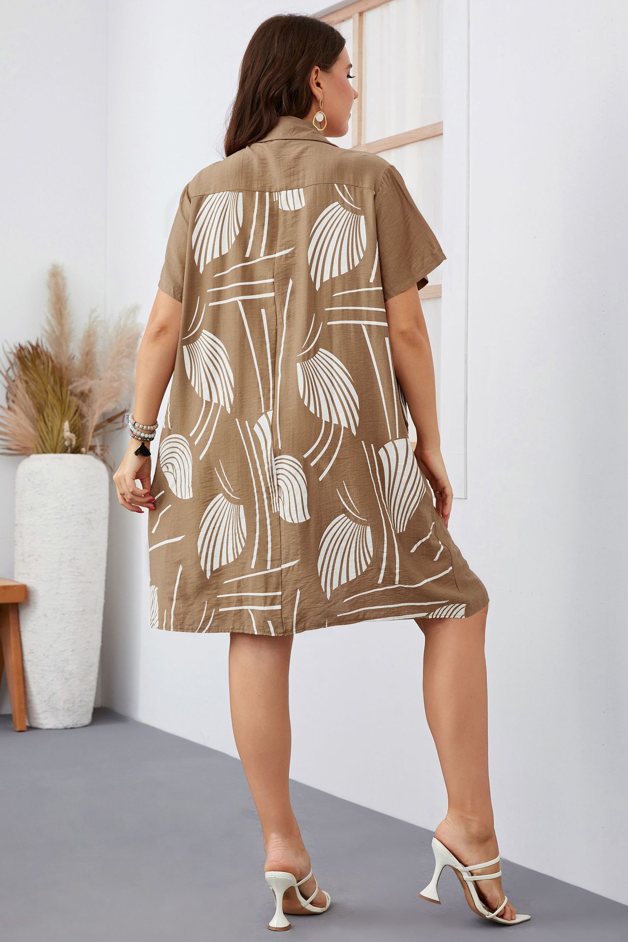 Women's large size loose long short-sleeved women's shirt_voghion.com