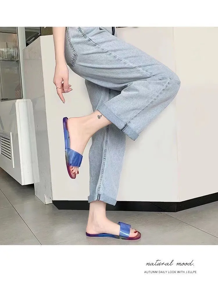 Pantofole da donna estive nuove alla moda in cristallo trasparente, casual, colorate, antiodore, con una sola parola, Lhshoe_voghion.com