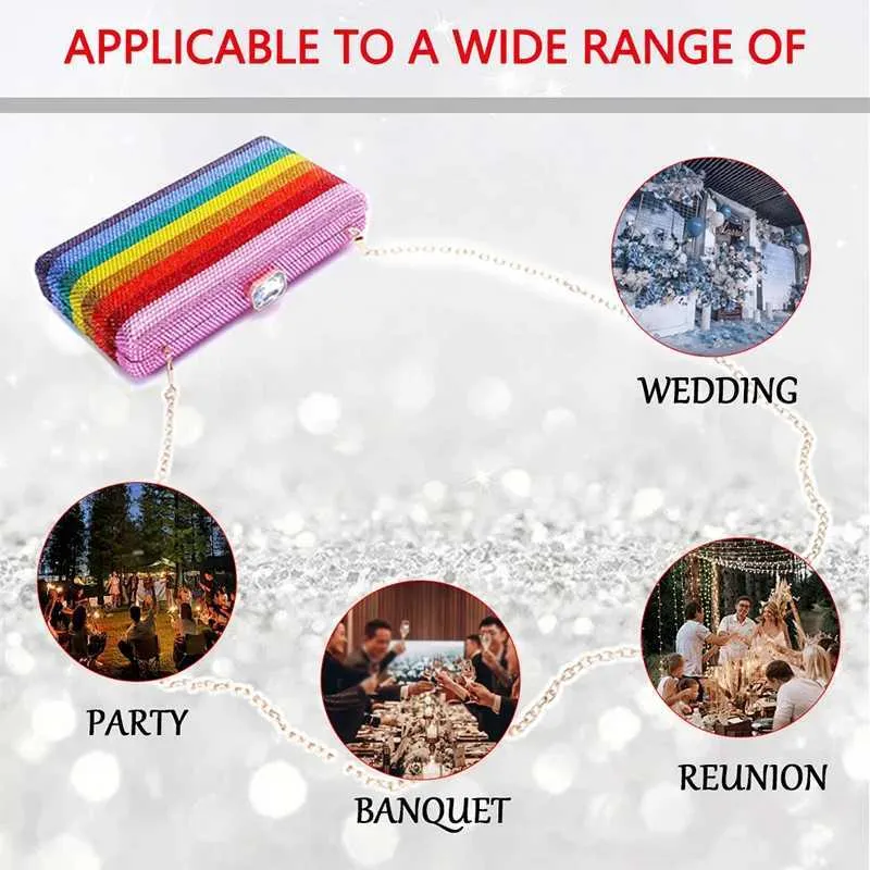 Neuestes Design Damen Rhie Handtasche Hochzeitsbankett Geschenk Kristall mehrfarbig gestreift Regenbogen Dia Abendessen Tasche Y241019_voghion.com