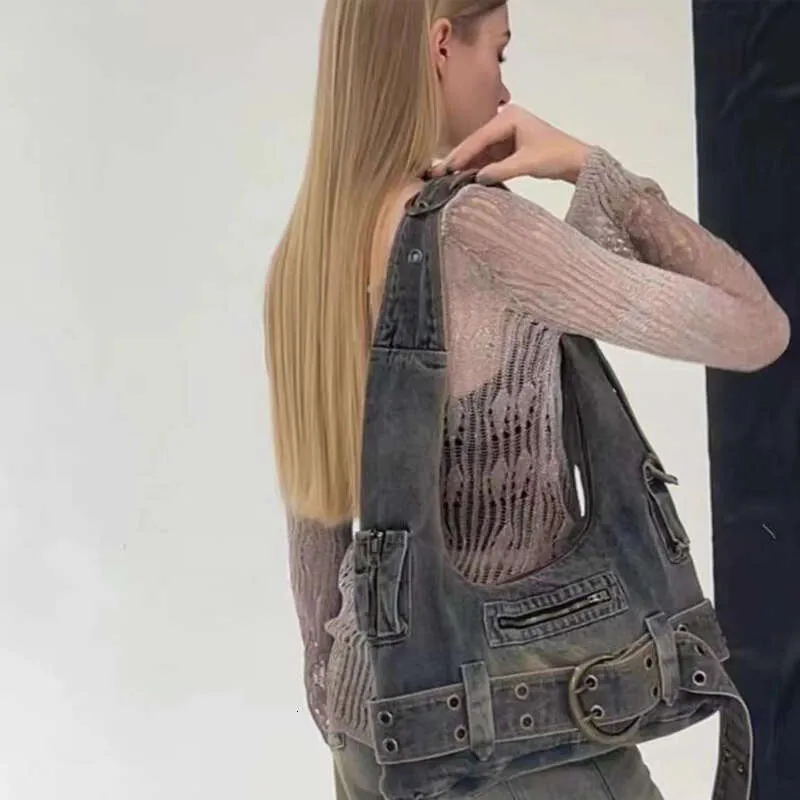 Trendy Women Vintage Denim Punk Shoulder Bag Y2k Streetwear Grunge Handbag Cool Girls Retro Gothic Casual Underarm Bags_voghion.com