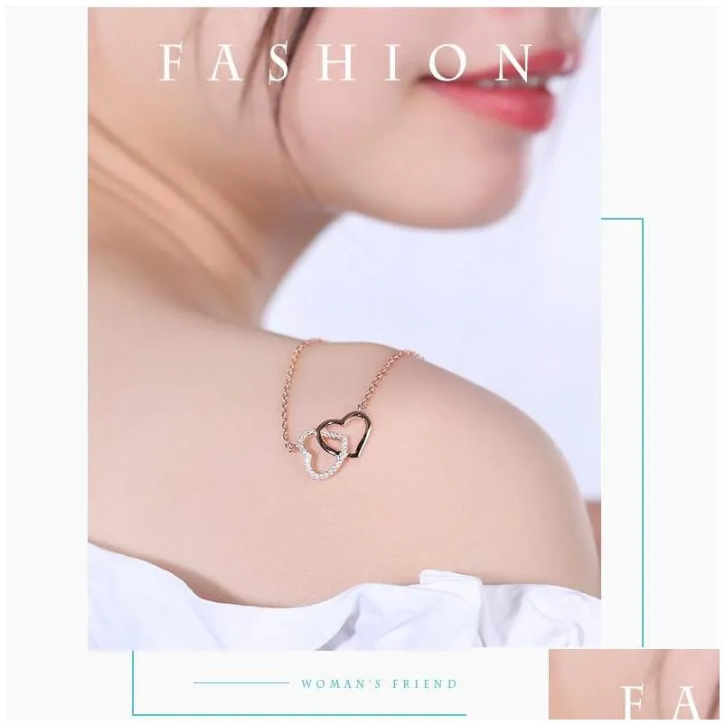 Sterling Silver Double Heart Pendant Necklace For Valentines Day_voghion.com