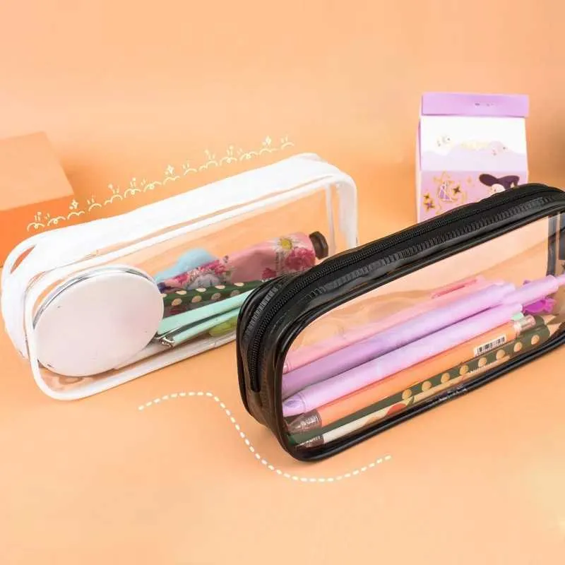 Trousse à crayons transparente et étanche pour femmes, accessoires de voyage à fermeture éclair pour filles, garçons, étudiants, pinceaux de maquillage, sac Y241023_voghion.com