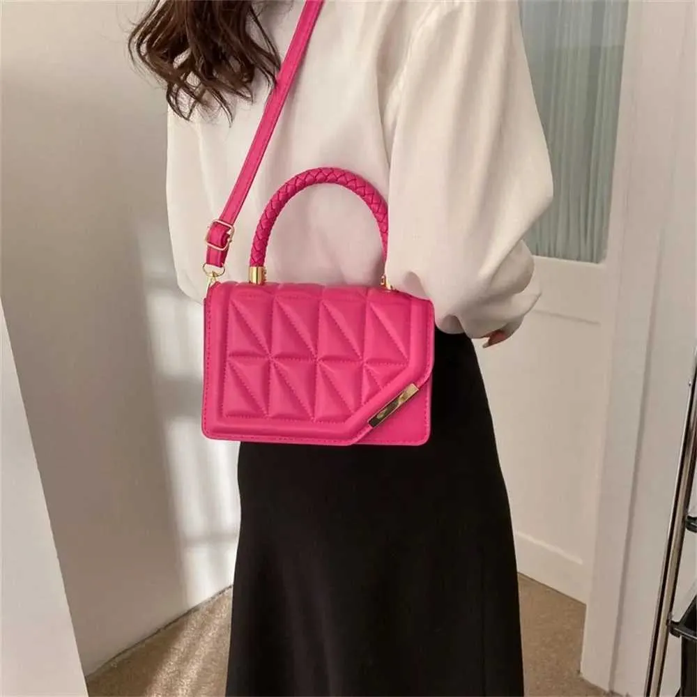 Mode PU Leder Plaid Messenger Schulter Tasche Damen Einfarbig Handtaschen Freizeit Stilvolle Umhängetaschen Für_voghion.com