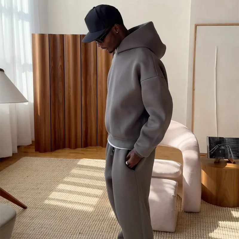 Survêtements pour hommes 2025 American Winter Couple Hoodies Ensembles 2 pièces Manteaux amples Pantalons à cordon Vêtements de sport vintage pour hommes_voghion.com