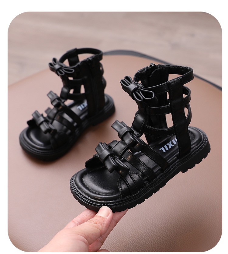 Little Girl Sweet Bow Princess Shoes 2024 Summer New Fashion Korean Edition Girls High Top Roman Sandals_voghion.com