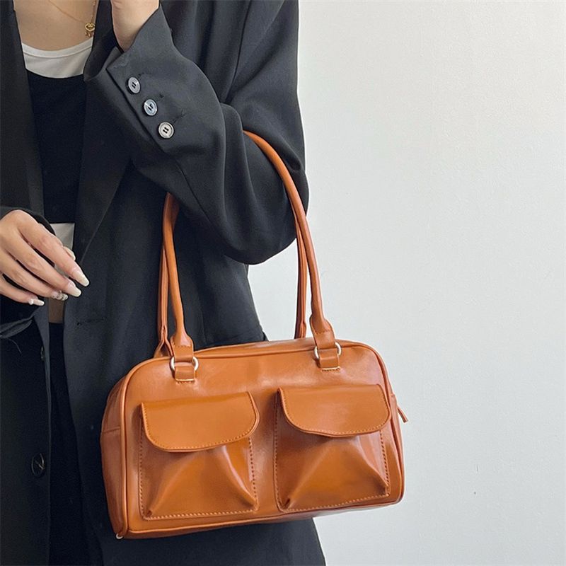 Retro Damen Satchel Hobo Bag PU Leder Einkaufstasche Fashion Solid Designer Achseltasche Casual Doppeltasche Hand_voghion.com