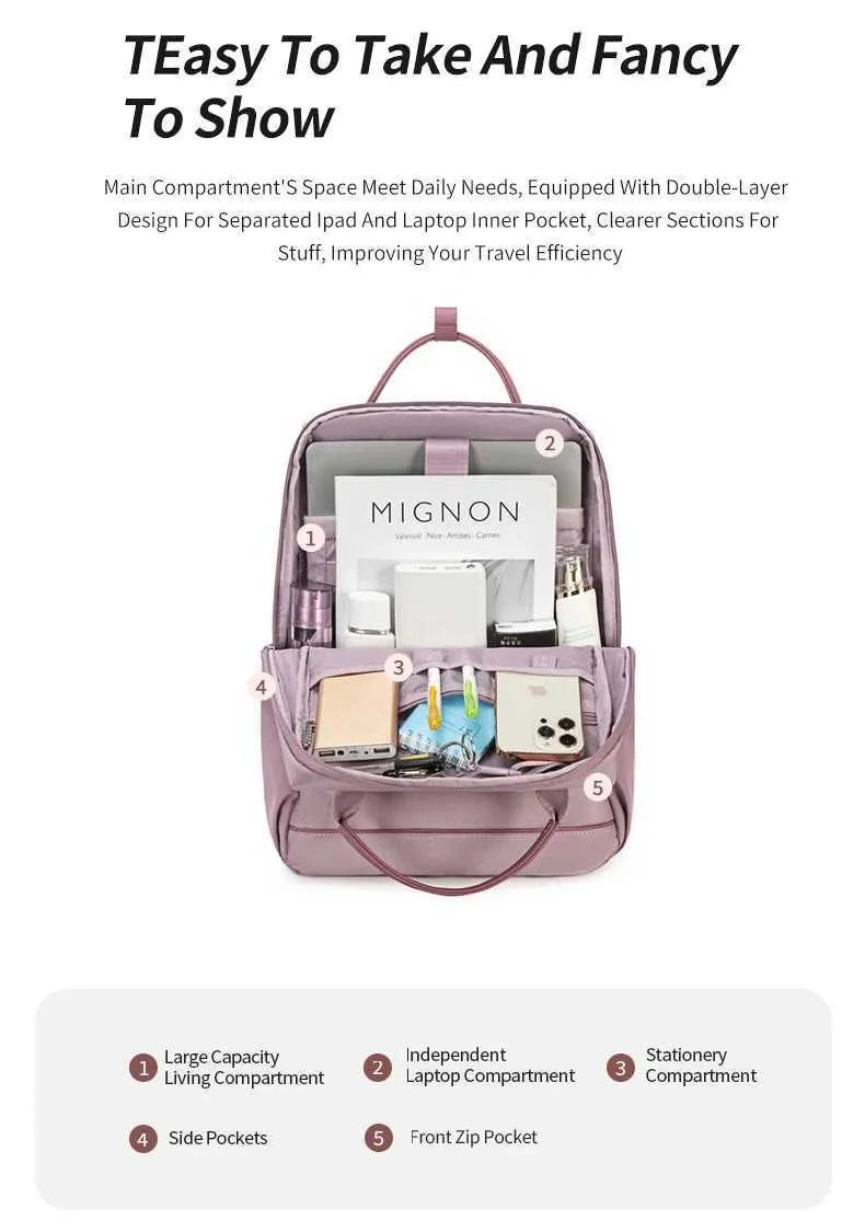 Chantria Mini sac à dos pour femme, élégant, étanche, sac de travail avec port USB, joli sac à dos de voyage pour l'universitéC241031_voghion.com