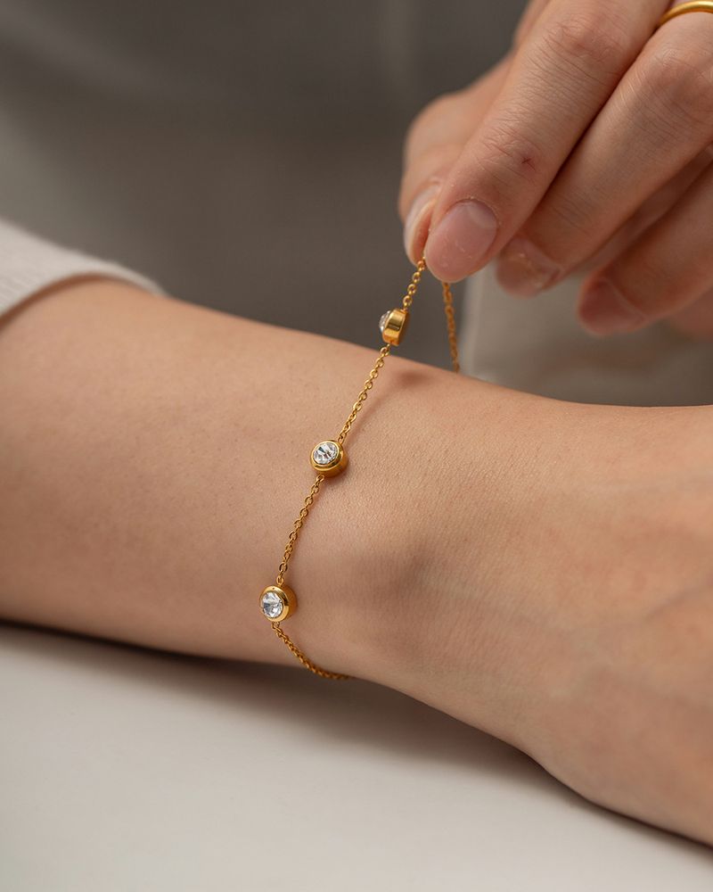 INS Internet Celebrity New Fashionable Gold-plated Round Zircon Stainless Steel Bracelet Trendy And Versatile Accessory_voghion.com