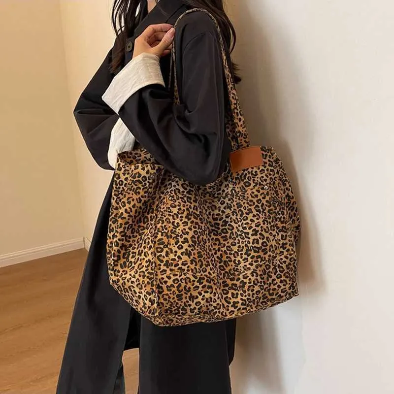 Handtasche mit Leopardenmuster, Retro-Canvas, große Kapazität, Einkaufstasche Y241026_voghion.com
