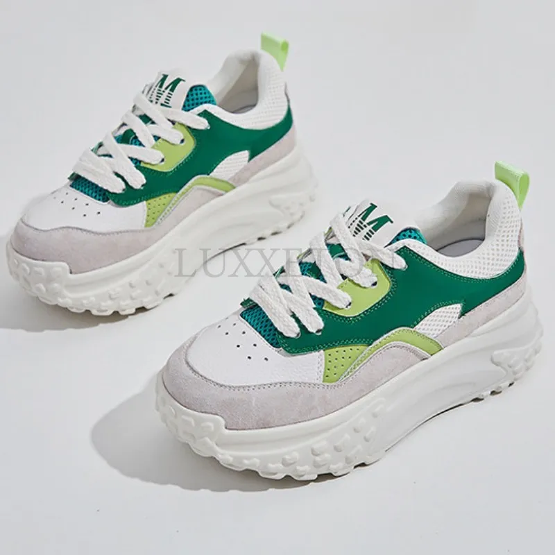 Thick-soled Genuine Leather Dad Autumn New Platform Sneakers For Casual And Versatile Women Shoes_voghion.com