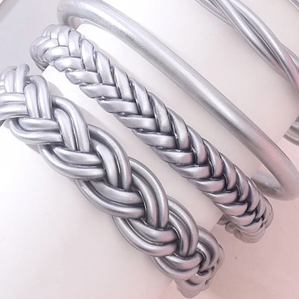 Armreif 5 teile / satz Trendy Gold Farbe Gelee Silikon Weben Armreifen Armbänder Für Frauen Mode Buddhistischer Charme Manschette Armband_voghion.com