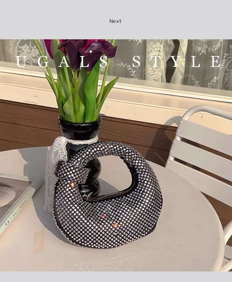 Borsa a tracolla da donna in raso con pochette da sera in cristallo lucido Dias, da sposa e da festa_voghion.com