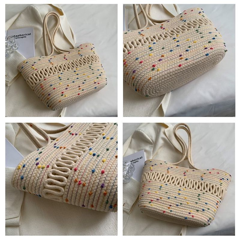 Spring and summer niche grass for women in 2024, new trendy cotton thread woven beach bags, large capacity single_voghion.com