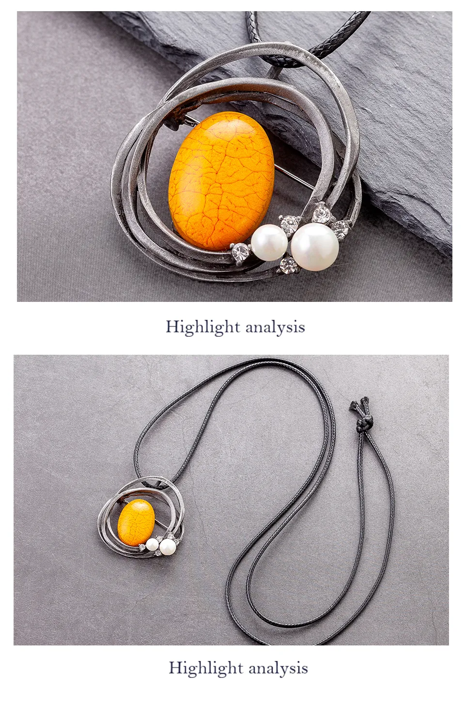 Vintage Lange Halskette Mit Anhänger Und Orangefarbenen Perlen_voghion.com