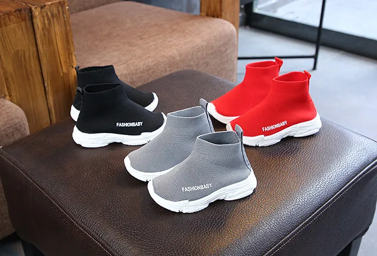 Tênis de cano alto infantil casual sem cadarço respirável meias infantis antiderrapantes botas de neve meninos meninas calçados esportivos tamanhos 21-30_voghion.com