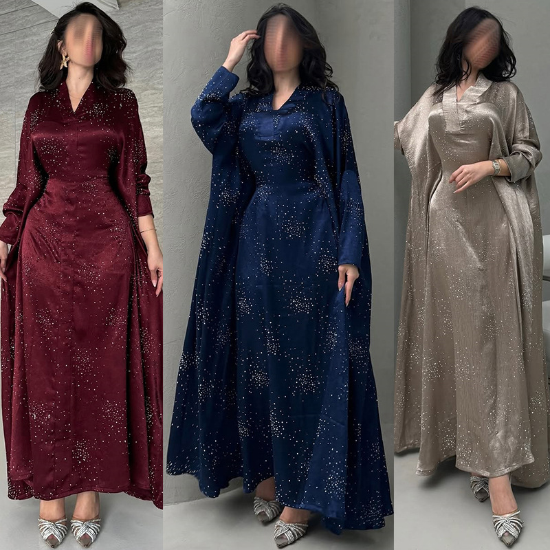 Women’s Clothing Middle Eastern Muslim Modest Women’s Clothing Arab Fashion Abaya Exquisite Hot Diamond Pullover Robe