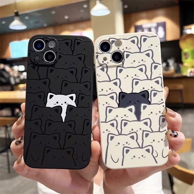 Cute Cat Phone Case For Tecno And Infinix Series Black And White_voghion.com