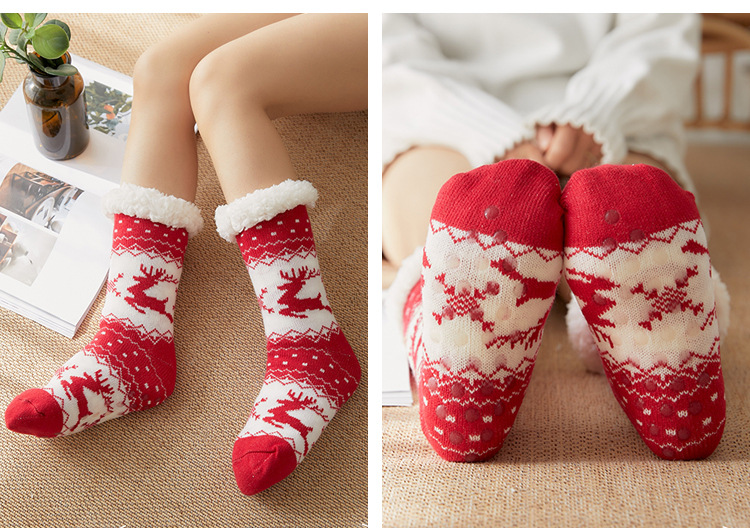 Underwear & Sleepwears Cozy Winter Fleece-Lined Anti-Slip Slipper Socks For Women - Soft Indoor House Shoes With Festive Reindeer Pattern_voghion.com