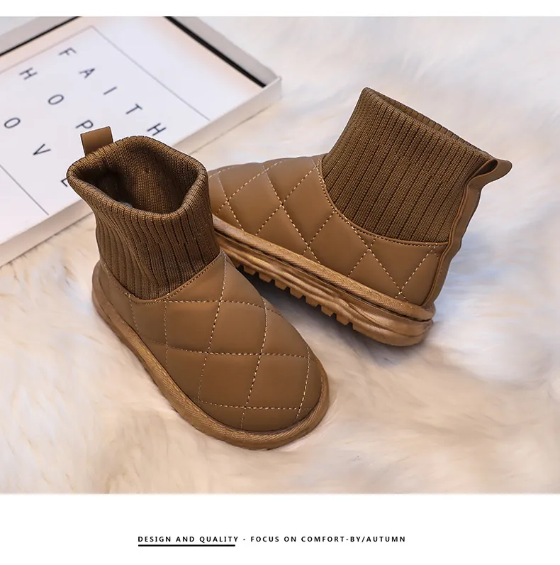 Barnsockor Snö Flickor Korta Ankelstövlar Barn Söta Sömnad Höst Vinter Varma Bomullsplyschskor För Pojkar Unisex PU_voghion.com
