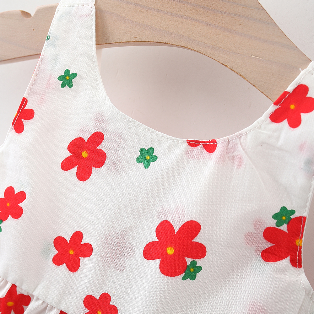 Newborn Girl Summer Tank Top Dress Floral Printed Holiday Style Dress With Bow At The Back Send Hat_voghion.com