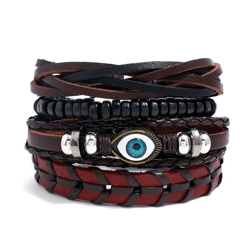 Semplice abito fai da te in pelle di mucca intrecciata da uomo e da donna multistrato combinazione Bracciale accessori_voghion.com