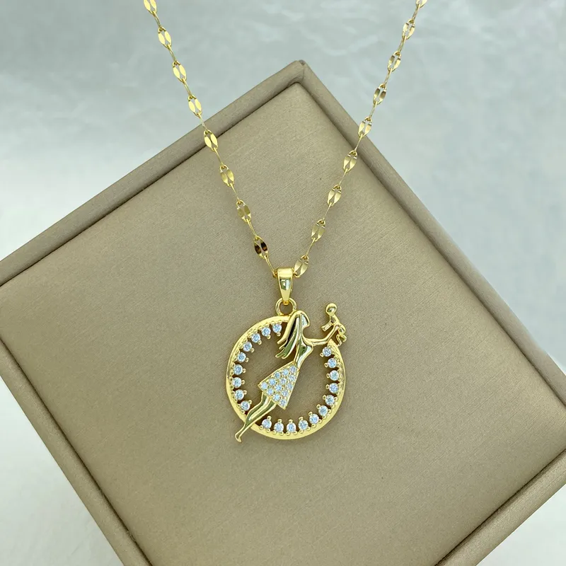 Collana con ciondolo mamma e bimbo in zircone placcata oro_voghion.com