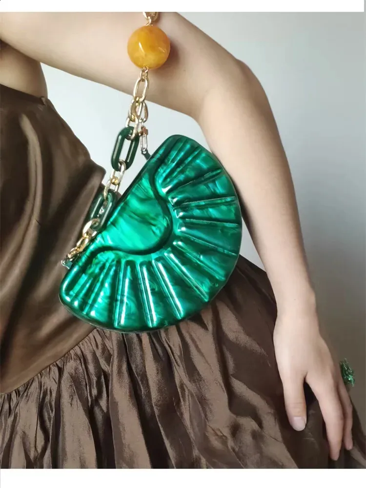 Evening Bag Geometric Half Moon Clutch Purse Forest Green_voghion.com