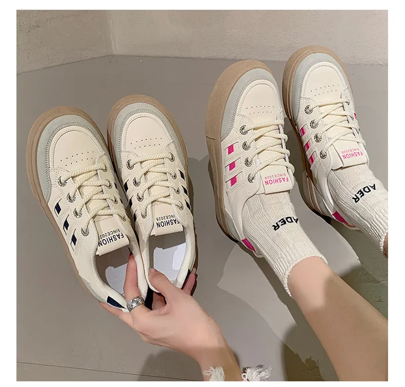 Round Toe Retro Thick Soled Board For Women Spring Autumn New Style Fashionable Flat Bottomed Casual Small White Shoes_voghion.com