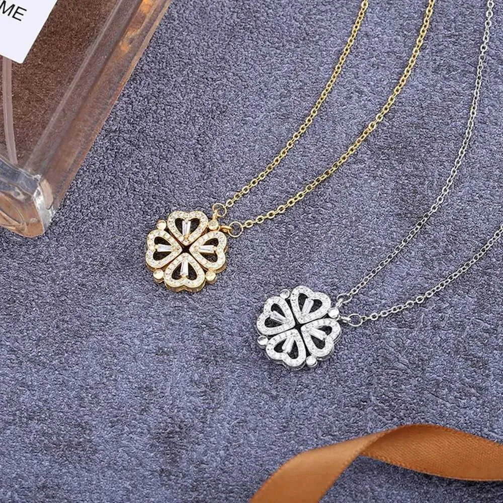 Collane in acciaio inossidabile 316L con ciondolo magnetico a forma di cuore a forma di trifoglio per donna, collana aperta con cristalli_voghion.com