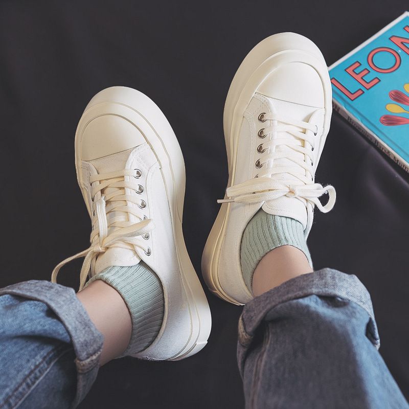 Zapatos de lona con suela gruesa de moda 2024 para mujer_voghion.com